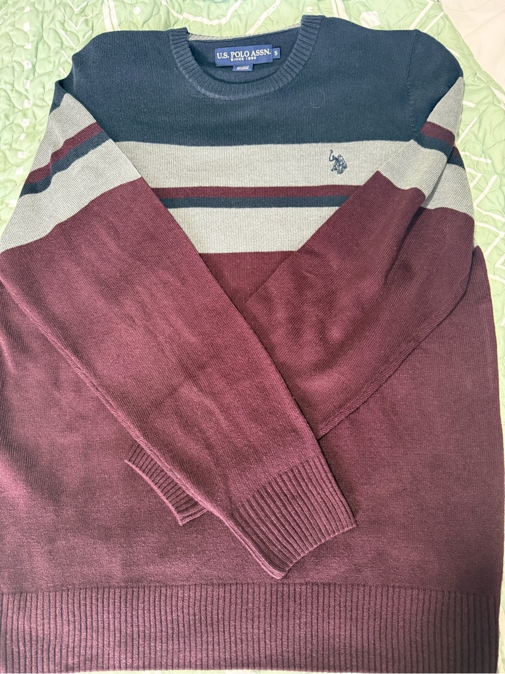 U.S. Polo Assn. Men's Burgundy, Gray & Navy Striped Crewneck Sweater